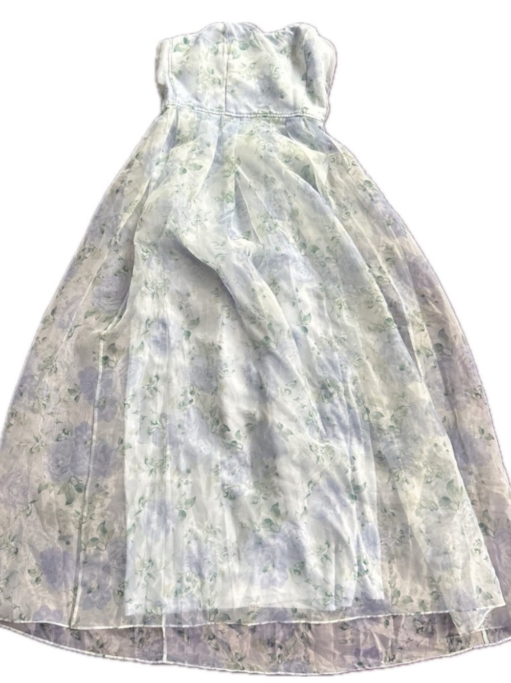Strapless Floral Organza Girls' Dress in Soft Lavender and Green